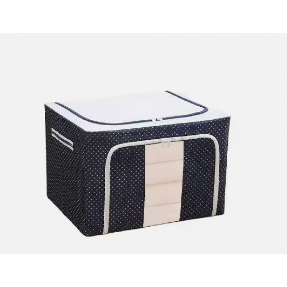 Cutie depozitare pliabila cu fermoar 100L, Bleumarin cu buline, o fereastra