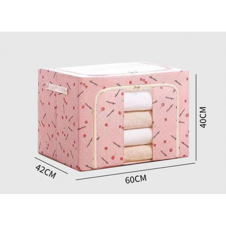 Cutie depozitare pliabila cu imprimeu cirese si fermoar 100L, Roz