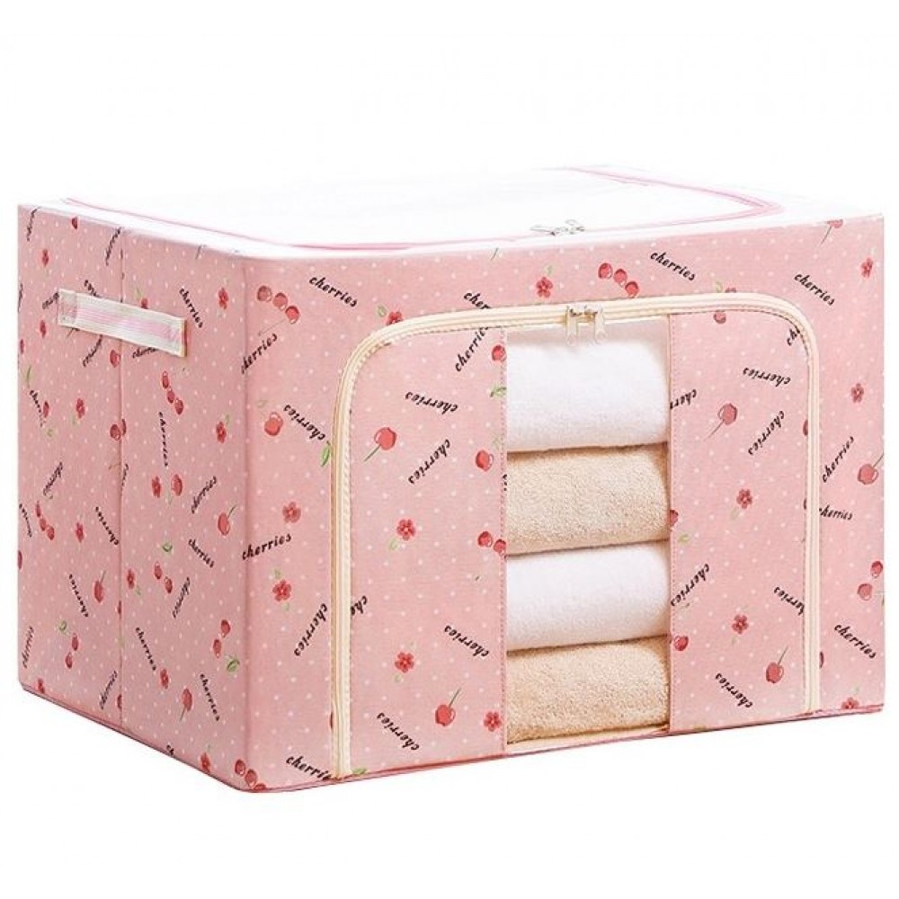 Cutie depozitare pliabila cu imprimeu cirese si fermoar 100L, Roz