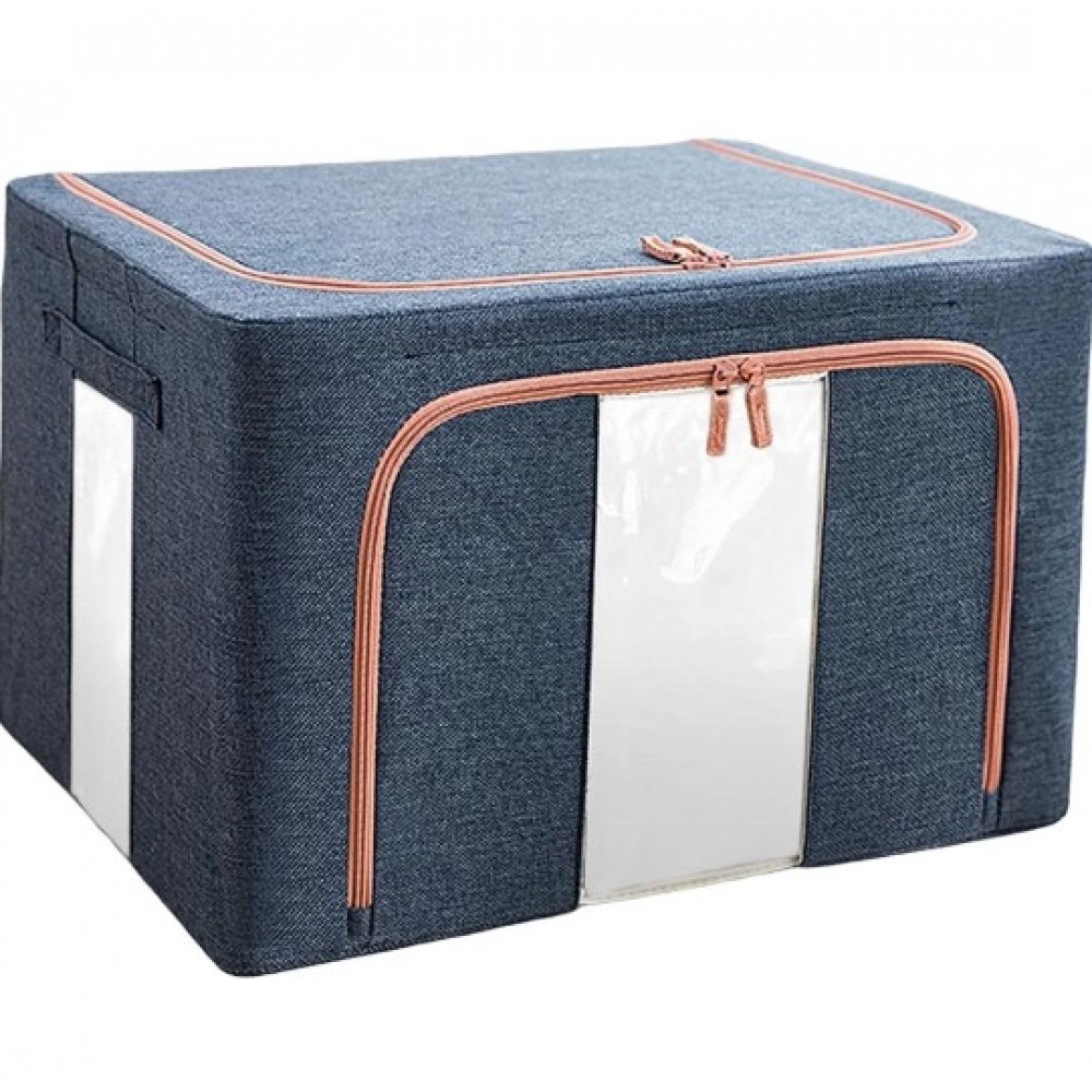 Cutie depozitare pliabila cu fermoar 100L, Bleumarin, doua ferestre