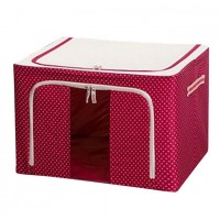 Cutie depozitare pliabila cu fermoar 100L, Rosu cu buline, o fereastra