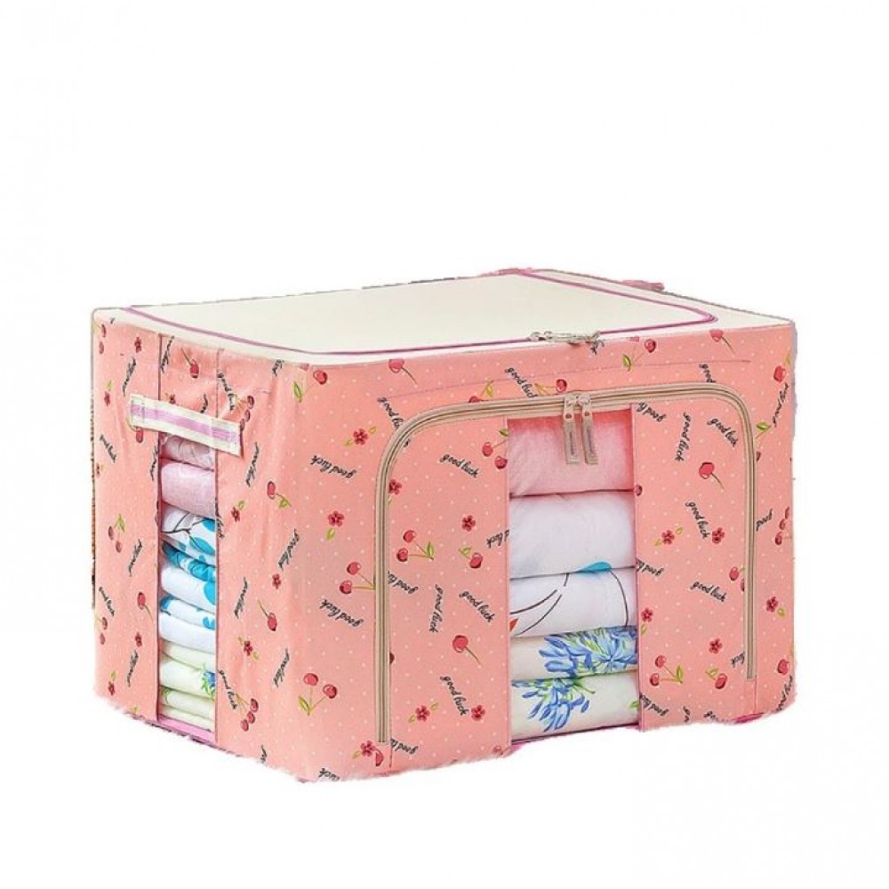 Cutie depozitare pliabila cu imprimeu cirese si fermoar 24L, Roz