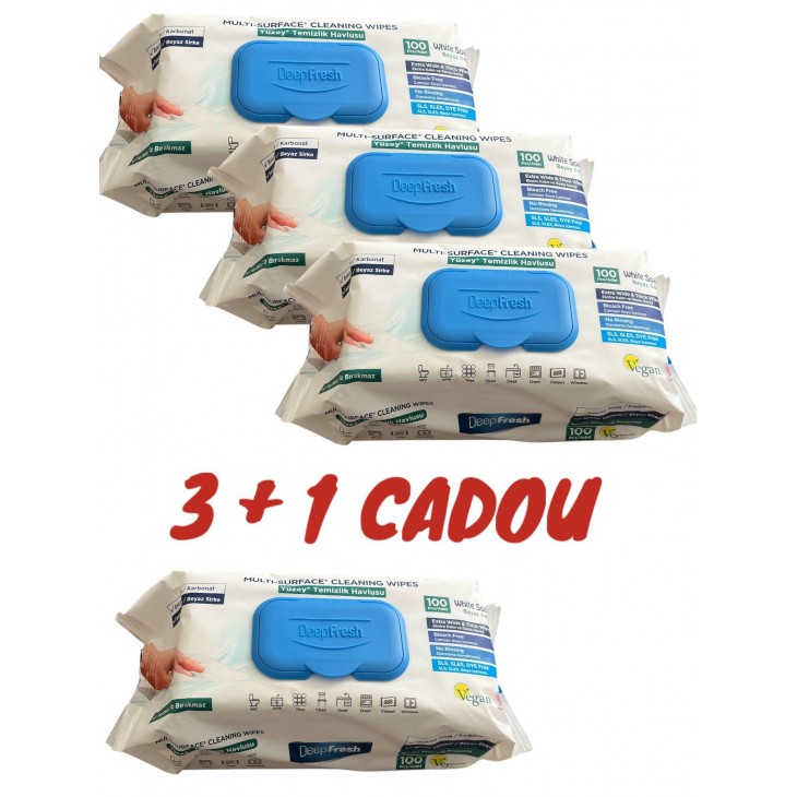 Pachet 3+1 cadou Servetele umede multisuprafete cu bicarbonat si otet Deep Fresh 
