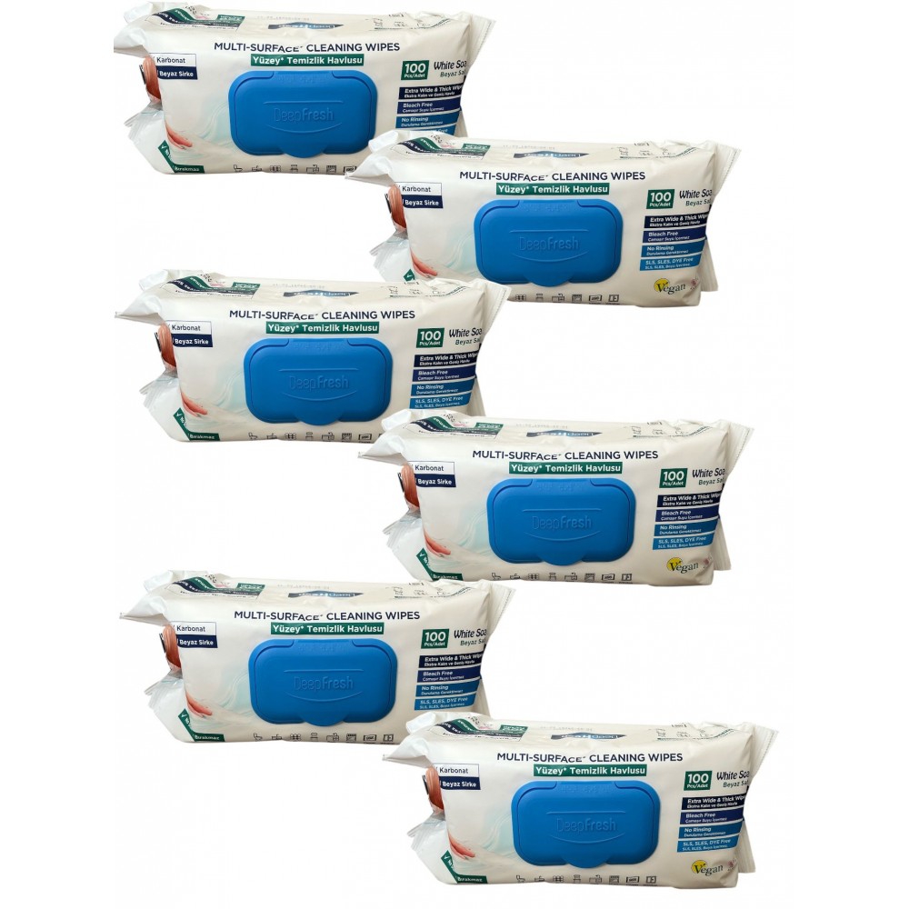 Set 5+1 gratis Servetele umede multisuprafete cu bicarbonat si otet Deep Fresh 