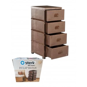 Dulap tip ratan cu 4 sertare din plastic Maro