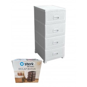 Dulap tip ratan cu 4 sertare din plastic Alb