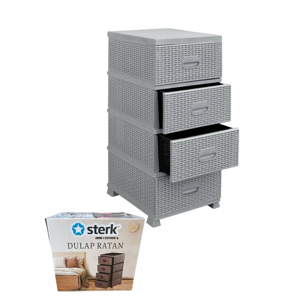 Dulap tip ratan cu 4 sertare din plastic Gri