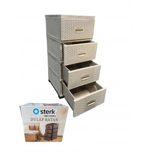 Dulap tip ratan cu 4 sertare din plastic Bej