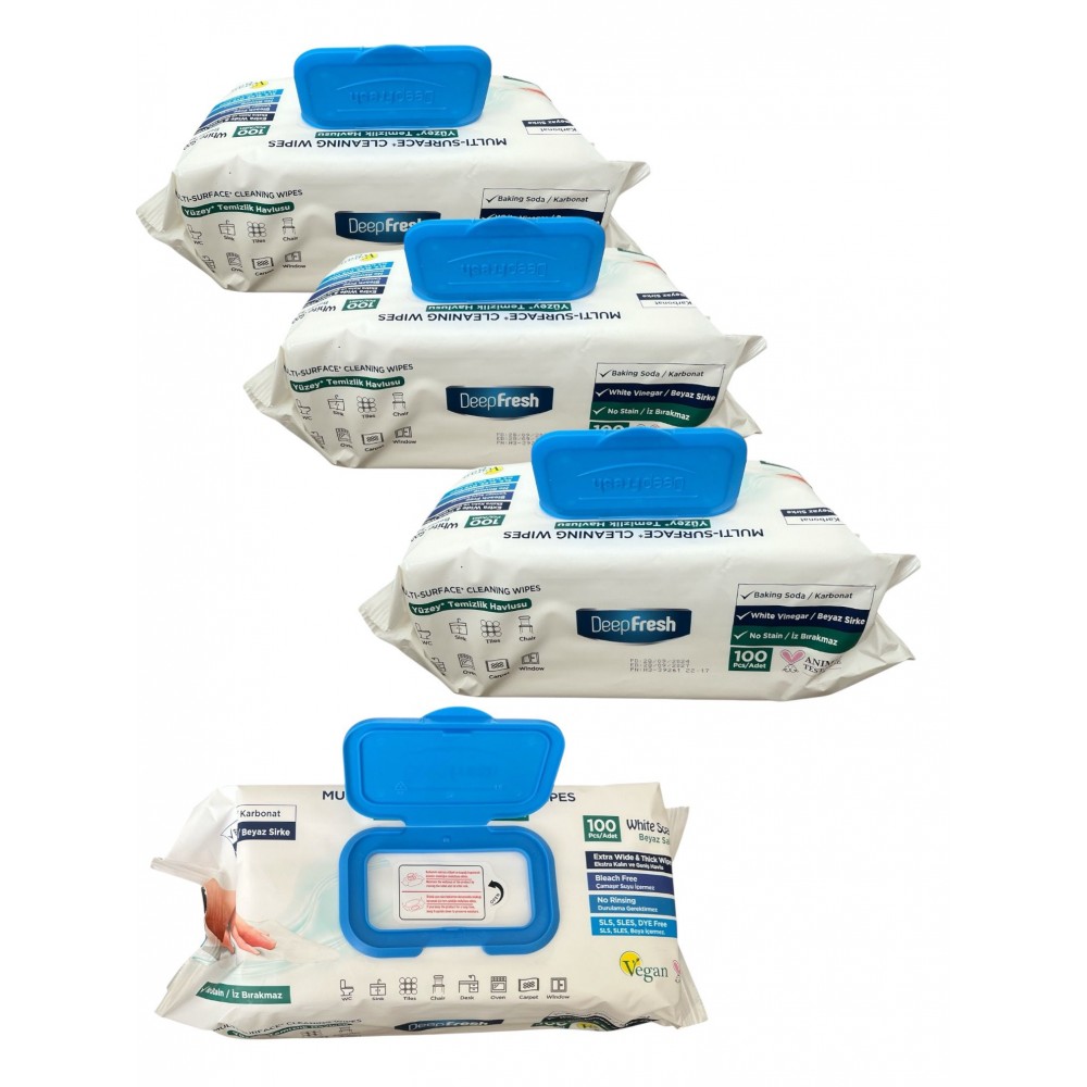 Pachet 3+1 cadou Servetele umede multisuprafete cu bicarbonat si otet Deep Fresh 
