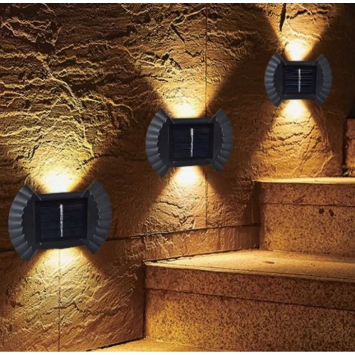 Aplica solara bidirectionala pentru perete funda, 8-10 ore, Alb-cald, 4 buc/set