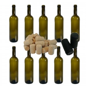 Sticla de vin 750ml Bordeaux 10buc/Set cu Dop de pluta 10 buc si Capison Negru