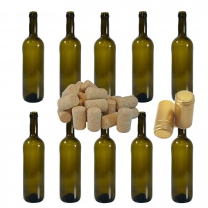 Sticla de vin 750ml Bordeaux 10buc/Set cu Dop de pluta 10 buc si Capison Auriu