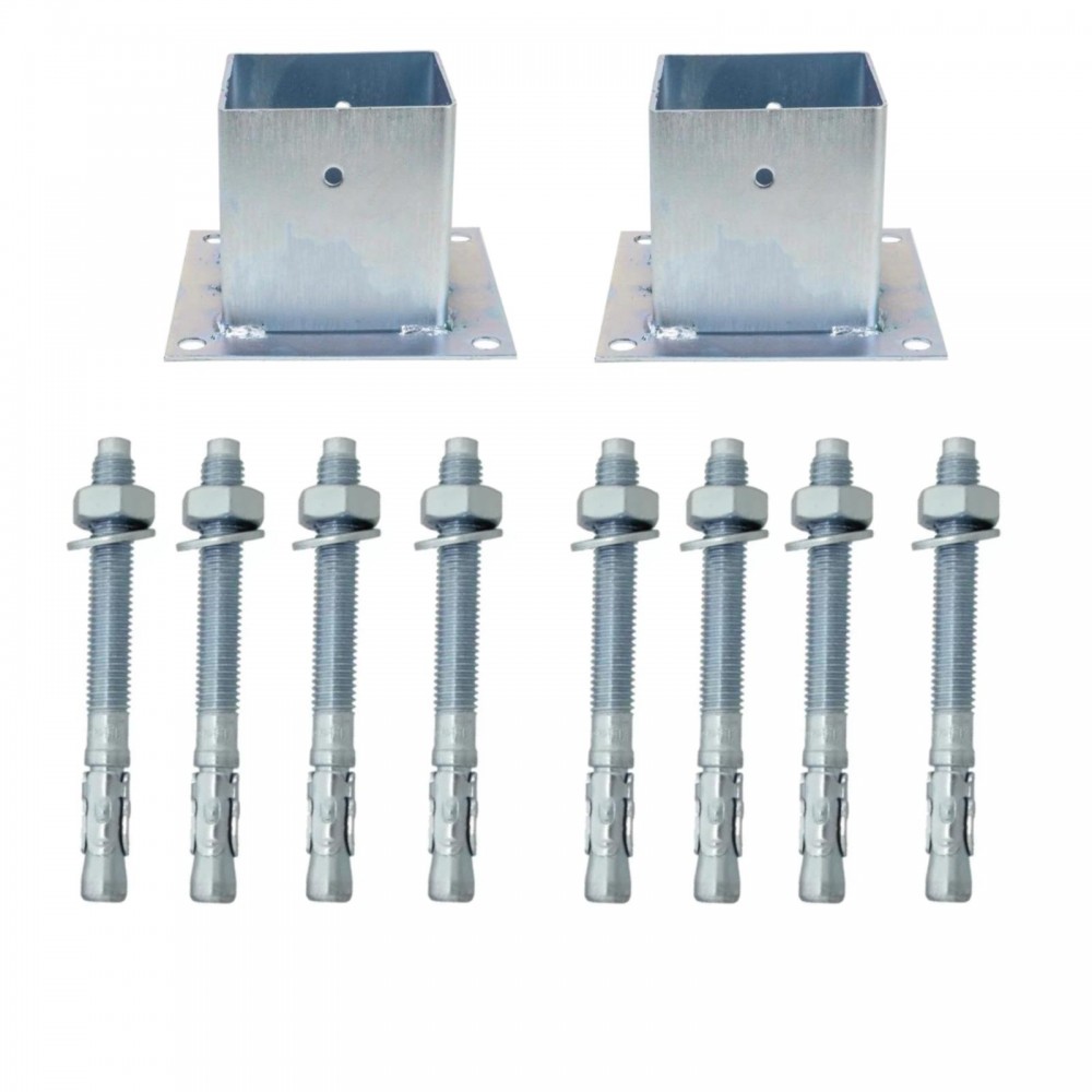 Suport metalic pentru stalpi din lemn, 100 x 100mm, tip pahar x 2buc+ Conexpand cu camasa M10 x 80mm (8buc)