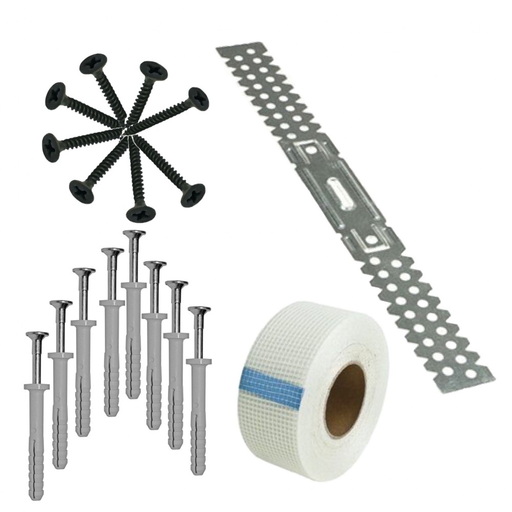 Brida reglabila 100buc + surub rigips 3.5x35 (500buc) + Diblu 6x60mm (200buc) + Banda rigips