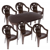 Set masa ovala maro, cu 6 scaune, plastic, pentru gradina