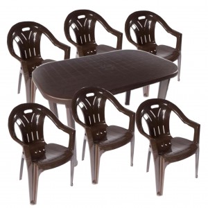 Set masa ovala maro, cu 6 scaune, plastic, pentru gradina