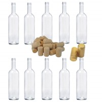 Sticla de vin 750ml 10buc/Set cu Dop de pluta 10 buc si Capison Auriu