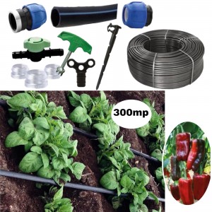 Kit irigare tub picurare complet 300mp, cultura de ardei, 20cm/100m