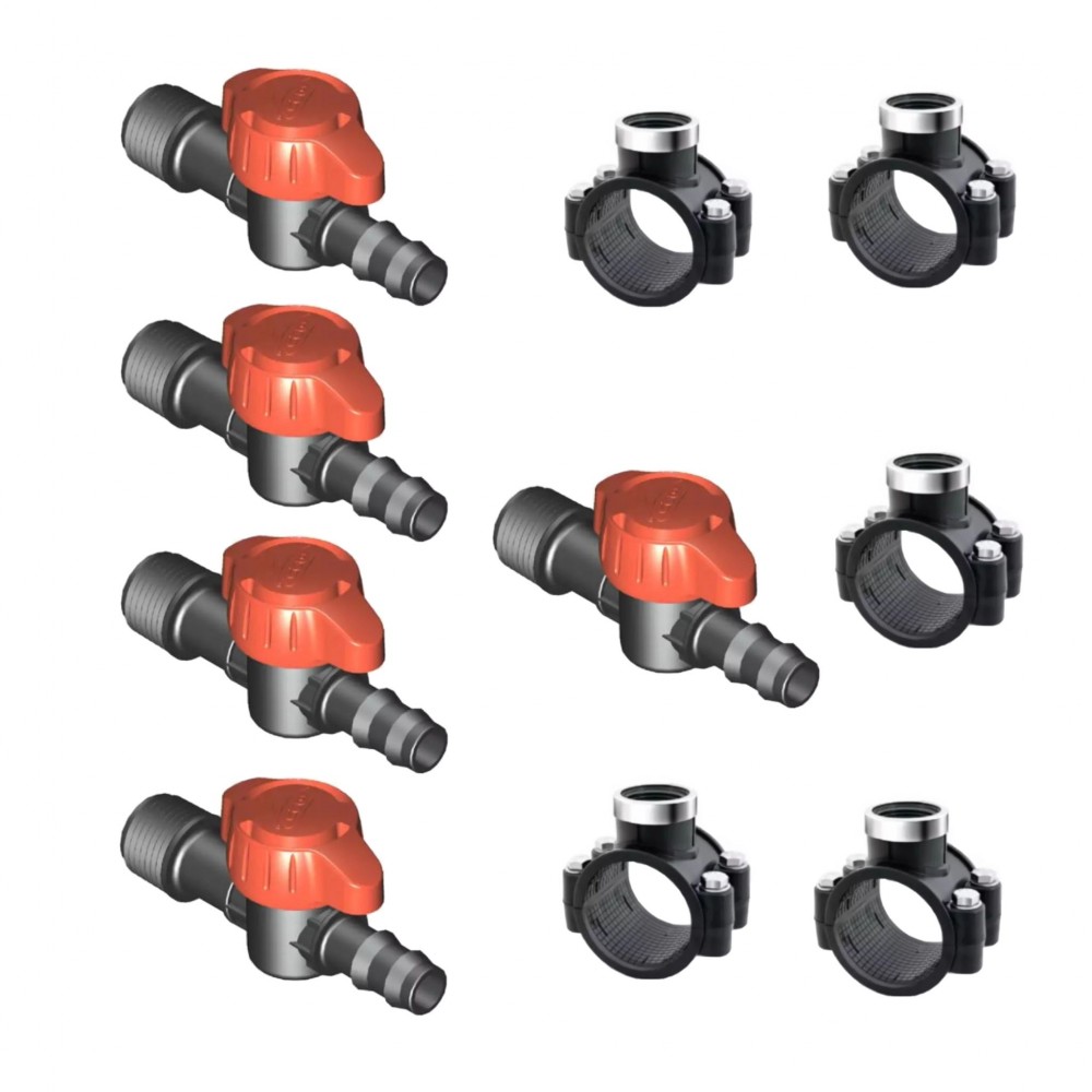 Robinet 16mm 1/2, Teco Italia + Clema Bransament 40 - 1/2 pentru tub de picurare Set 5x buc