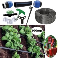 Kit irigare tub picurare complet 100mp, cultura de ardei, 25cm/100m