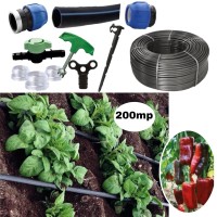 Kit irigare tub picurare complet 200mp, cultura de ardei, 20cm/100m