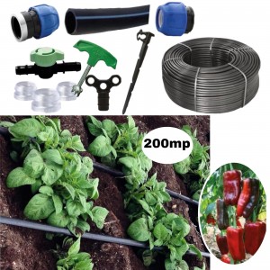 Kit irigare tub picurare complet 200mp, cultura de ardei, 20cm/100m