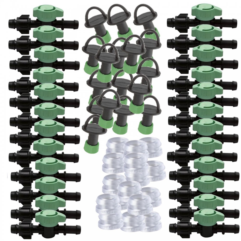 Robinet cu garnitura si dop pentru banda picurare 16mm, 150 accesorii