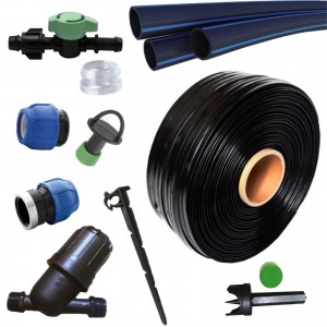 Kit irigare banda picurare 10cm/100 cu 66 accesorii si teava PEHD 32mm
