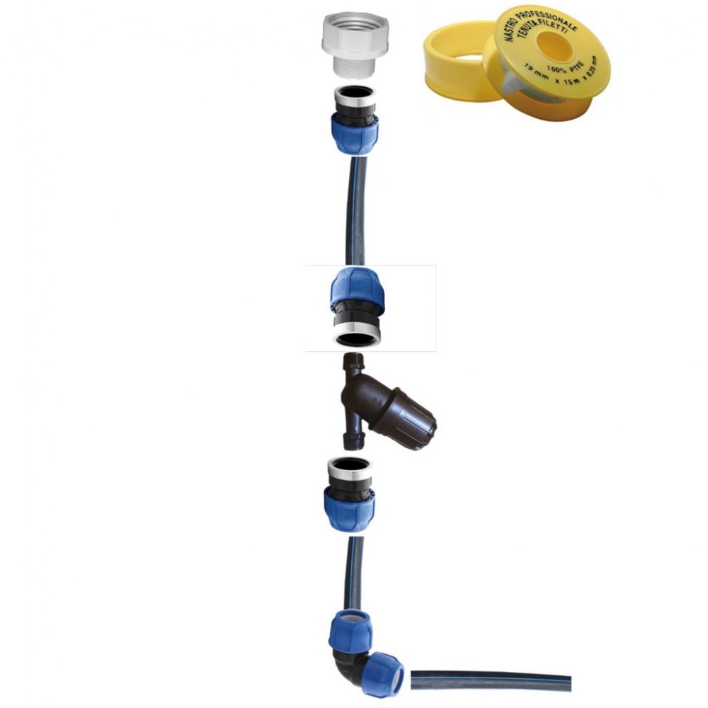 Sistem racordare la bazin IBC pentru tub/banda picurare, cu filtru