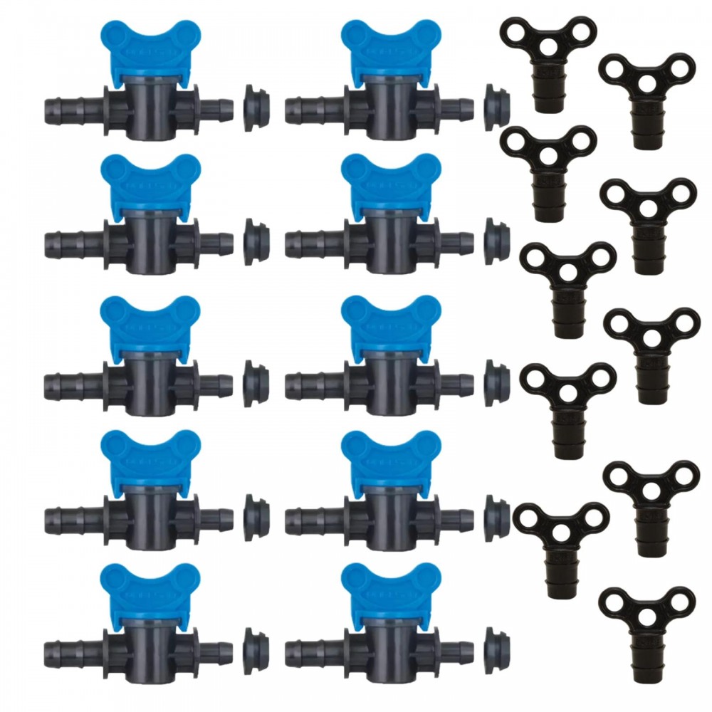 Set 10x Robinet cu garnitura si dop tub picurare 16mm