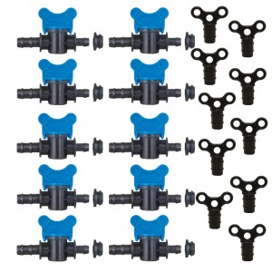 Set 10x Robinet cu garnitura si dop tub picurare 16mm